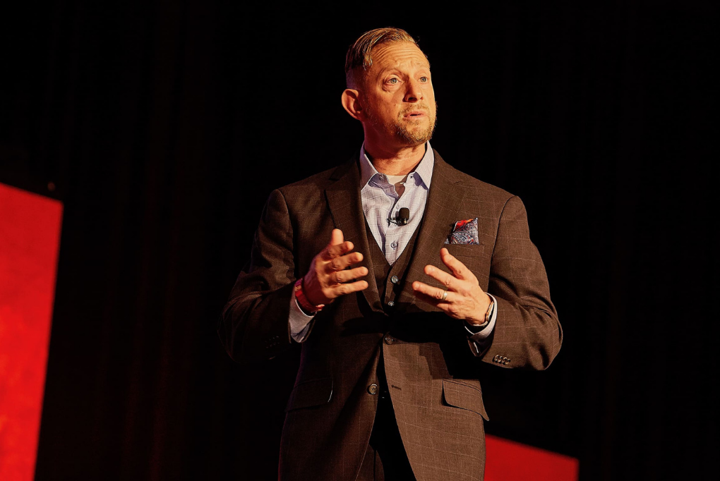 Employee engagement speaker, Matthew Newman speaking at a Ted Talk.