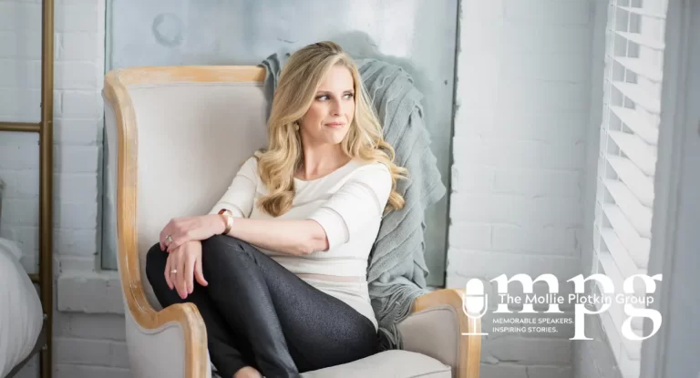 Female Christian Speaker Jade McCarthy sitting in a chair.