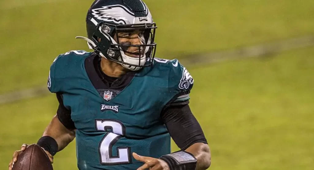 NFL Player Jalen Hurts in an Eagles Jersey