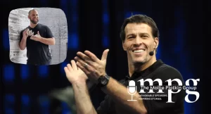 Tony Robbins clapping, Jon Dorenbos in left corner picture in picture.