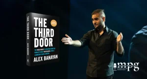 Keynote Speaker and Bestselling Author Alex Banayan with his book The Third Door