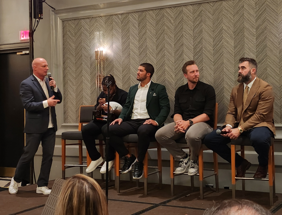 Jason Kelce with Dave Spadaro and Nick Foles