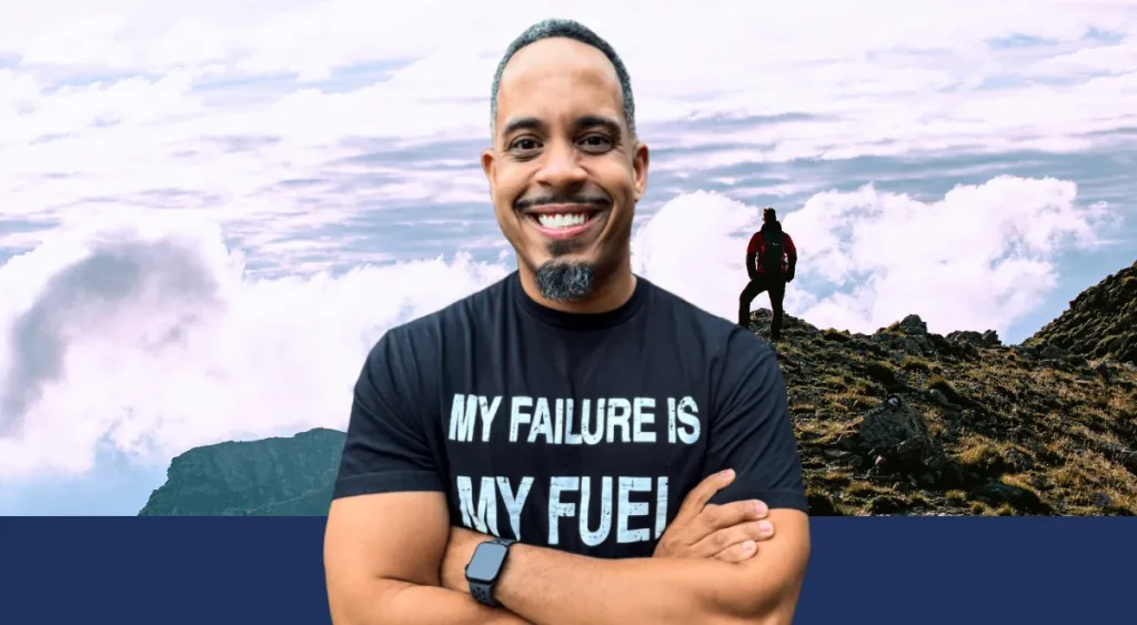 Overcoming Adversity Speaker Michael Laidler wearing a shirt that says "My Failure is My Fuel"