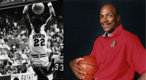 Clyde Drexler Holding a Basketball