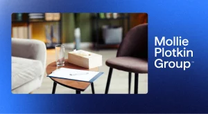 A greenroom with water, tissues, and a notepad